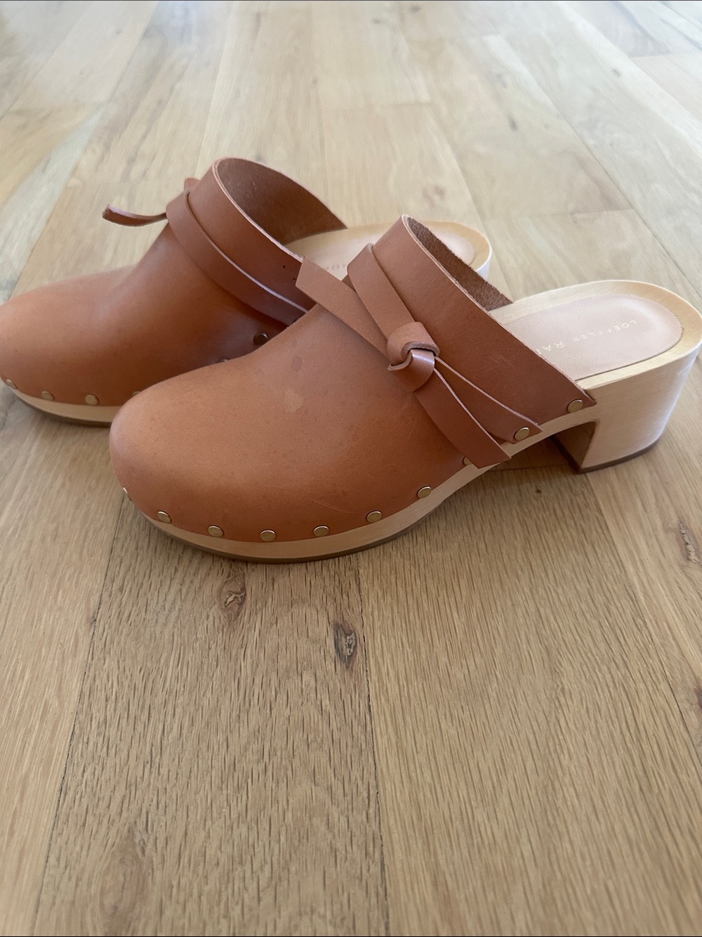 Loeffler Randall Tan Leather Knot-Detail Clogs